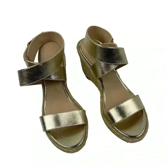 Stuart Weitzman Women's Gold Lexia Espadrille Wedge Sandals Size 6.5 Summer - Picture 9 of 15
